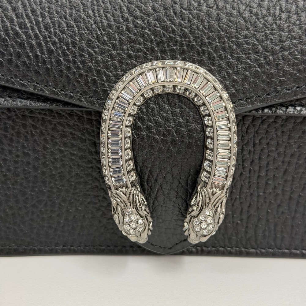 Gucci Leather Dionysus Mini Bag Black Crysals NEW Top Handle Chain Box Dust Bag - Picture 7 of 16